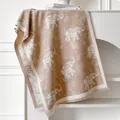 Thick elephant pattern cashmere-like scarf in caramel brown with tassels and paisley jacquard - Khaki
