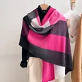 Macro detail of pleated texture on a color-block patchwork scarf with vibrant pink accents - 190x60cm / Black/Rose Red