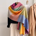 Close-up of pleated multi-color patchwork shawl scarf with vibrant block textures - 190x60cm / Colorful