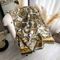 Classic paisley print long shawl with yellow and grey tassels for an elegant look - 185x65cm / Blue-Yellow