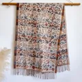 Ethno-Vintage-Schal mit Paisley-Muster und Fransen in Retro-Kontrastfarben für Damen - Bxs-482 Beige / 200x65cm