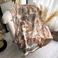 Ethnic paisley pattern shawl with fringe in orange and teal for women fashion - 185x65cm / Khaki