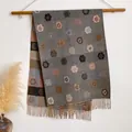 Deep grey cashmere-style scarf featuring jacquard rose patterns and checkered reverse side - 185x65cm / Gray