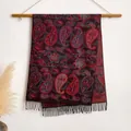 Σκούρο μωβ εσάρπα με σχέδιο Paisley από απομίμηση κασμίρ και μαύρα κρόσσια - 200x65cm / Μαύρο Κόκκινο (BXS-093)