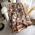 Classic paisley printed shawl with elegant orange and black tassels for women - 185x65cm / Black Orange