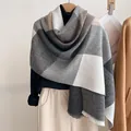 Detail of grey and black color-block winter scarf with fine vertical pleats and fringe - 190x60cm / Dark Grey