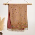 Elegant vintage ethnic floral print long scarf with tassels for women in soft pink - Bxs-141 Khaki / 200x65cm