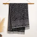 Elegant ethnic floral jacquard scarf in charcoal grey with retro fringe tassels for winter - Bxs-145 Black / 200x65cm