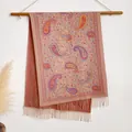 Nep kasjmier sjaal in zachtroze met paisley patroon en fijne franjes - Bxs-059 Camel / 200x65cm