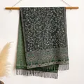 Vintage floral jacquard scarf with green and grey patterns and fine black tassels - Bxs-146 Green / 200x65cm