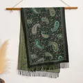 Groene paisley imitatie kasjmier sjaal met franjes en dubbelzijdig patroonontwerp - Bxs-061 Groen / 200x65cm