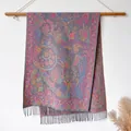 Ethnic paisley pattern shawl scarf in dark grey with colorful floral prints and tassels - Bxs-200 Deep Pink / 200x65cm