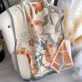 Floral cashmere-like jacquard shawl with orange blossoms, butterflies and tassels - 185x65cm / Beige Orange