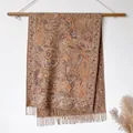 Ethnic paisley pattern shawl in khaki tones with elegant long tassels for women - Bxs-01 Khaki / 200x65cm