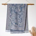 Ethnic paisley pattern scarf in navy blue with elegant tassel fringe details - Bxs-02 Blue / 200x65cm