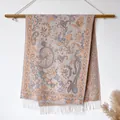 Ethnic paisley cotton shawl scarf in beige and orange with tassel fringe details - Bxs-203 Beige / 200x65cm