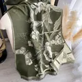 Deep green floral jacquard cashmere feel shawl with fringe edges and butterfly pattern - 185x65cm / Green