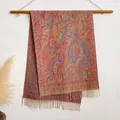 Écharpe bohème à motif paisley jacquard avec franges en tons chauds violet et orange - 200cmx65cm / BXS-183 Rose