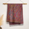 Écharpe ethnique à motif cachemire rose et bleu royal avec des finitions à franges - 200cmx65cm / BXS-184 Violet