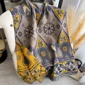 Sciarpa etnica effetto cashmere senape e blu con motivi boho e bordi sfrangiati - 185x65cm / Grigio