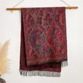 Châle effet cachemire rouge avec motifs paisley jacquard bleus et bordure à franges - 200cmx65cm / BXS-185 Noir et Rouge