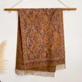 Écharpe en faux cachemire jaune gingembre avec motifs cachemire et bordures à glands - 200cmx65cm / BXS-186 Camel