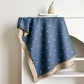 Franse vintage sjaal van imitatiekasjmier met hartjespatroon en kwastjes in blauw en beige - 185x65cm / Blauw