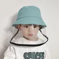 Kids light green cotton bucket hat with a clear full-face anti-droplet protective shield - 48-52CM Age 1-7 / Cyan