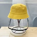 Bright yellow cotton bucket hat for children with clear protective face shield - 48-52CM Age 1-7 / Yellow