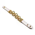 Dettaglio del cinturino in pelle bianca martellata con maglie metalliche dorate intrecciate - Argento