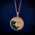 Rose gold Taurus zodiac coin necklace with green stone inlay and bull relief - Taurus