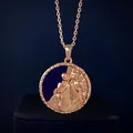 Rose gold Gemini zodiac embossed pendant necklace with deep blue gemstone inlay - Gemini