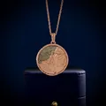 Rose gold Libra zodiac coin necklace with semi-precious stone inlay on long chain - Libra