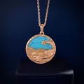 Rose gold zodiac Scorpio coin necklace featuring blue semi-precious stone inlay - Scorpio