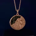 Rose gold Aquarius zodiac necklace with embossed gemstone coin pendant on thin chain - Aquarius