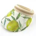Women's straw sun visor with lemon patterns and striped ribbon for summer outdoor use - Size M (56-58cm) / Bleached (Lemon Print) (JX-4tttt)