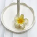 Pinza per capelli a forma di plumeria con sfumatura bianco-gialla e finitura lucida - 6cm / Bianco con centro giallo