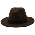 Front view of dark brown wool fedora hat with black grosgrain ribbon on white background - Coffee