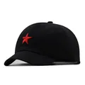 Berretto da baseball classico in cotone nero con ricamo a stella rossa sulla fronte - Regolabile / Nero(02)