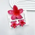 Set di 3 fermagli per capelli a forma di plumeria con sfumatura rossa su carta bianca - Set da 3 pezzi (1 grande 2 piccoli) / Base Rossa Cuore Rosso