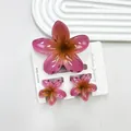 Set di 3 mollette per capelli a forma di fiore di plumeria sfumato magenta in resina lucida - Set da 3 pezzi (1 grande 2 piccoli) / Fucsia