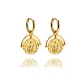Vintage-Ohrringe mit römischen Goldmünzen-Anhängern und klassischen Relief-Details - Vintage-Münzohrringe / Gold