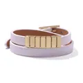 Detail of white double-wrap faux leather bracelet with six gold metal studs and buckle - White