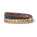 Pulsera punk de cuero PU de doble vuelta con cadena cubana dorada y cierre de presión - Gris