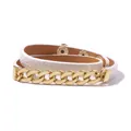 Pulsera punk de doble vuelta en cuero blanco con cadena cubana dorada y cierre a presión - Blanco
