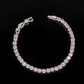 Detail view of silver tennis bracelet with 4mm round-cut lavender zircons and fold-over clasps - Silver Purple