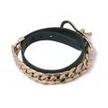 Green PU leather double wrap bracelet with golden Cuban chain and adjustable hook clasp - Gold and Dark Green
