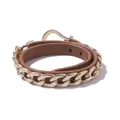 Double-wrap brown PU leather bracelet with chunky gold chain and adjustable hook clasp - Gold and Brown