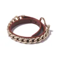 Minimalist PU leather wrap bracelet with golden metal chain and adjustable clasp - Gold and Brown