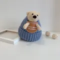 Cappello invernale da neonato in maglia azzurra con orsetto di peluche e orecchie - Taglia neonato / Ciano